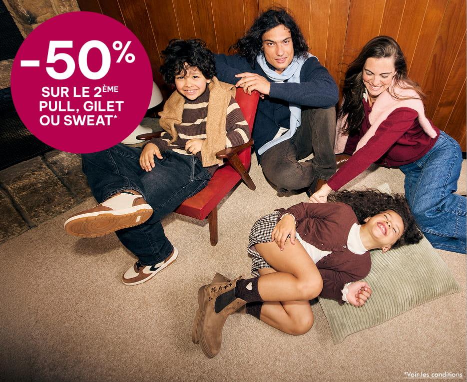 Bonne affaire - -50% sur le 2eme pull, gilet ou sweat