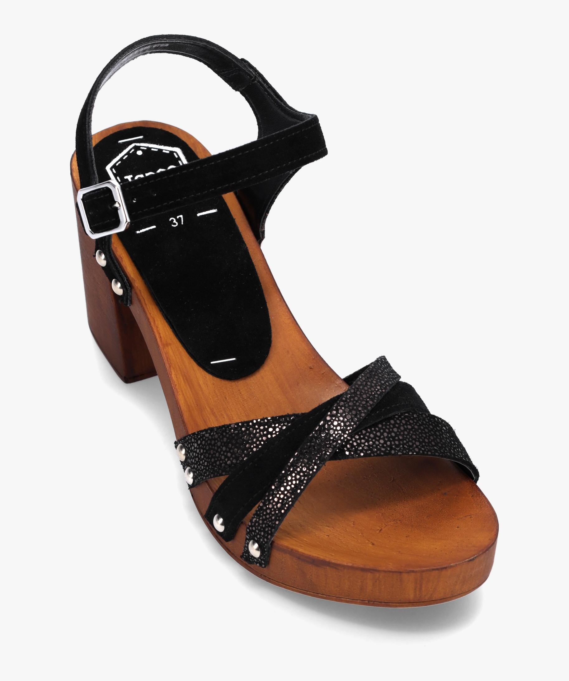 Sandales Noires à Talons Hauts En Cuir - Pointure 38 - Marque Eram - Occasion