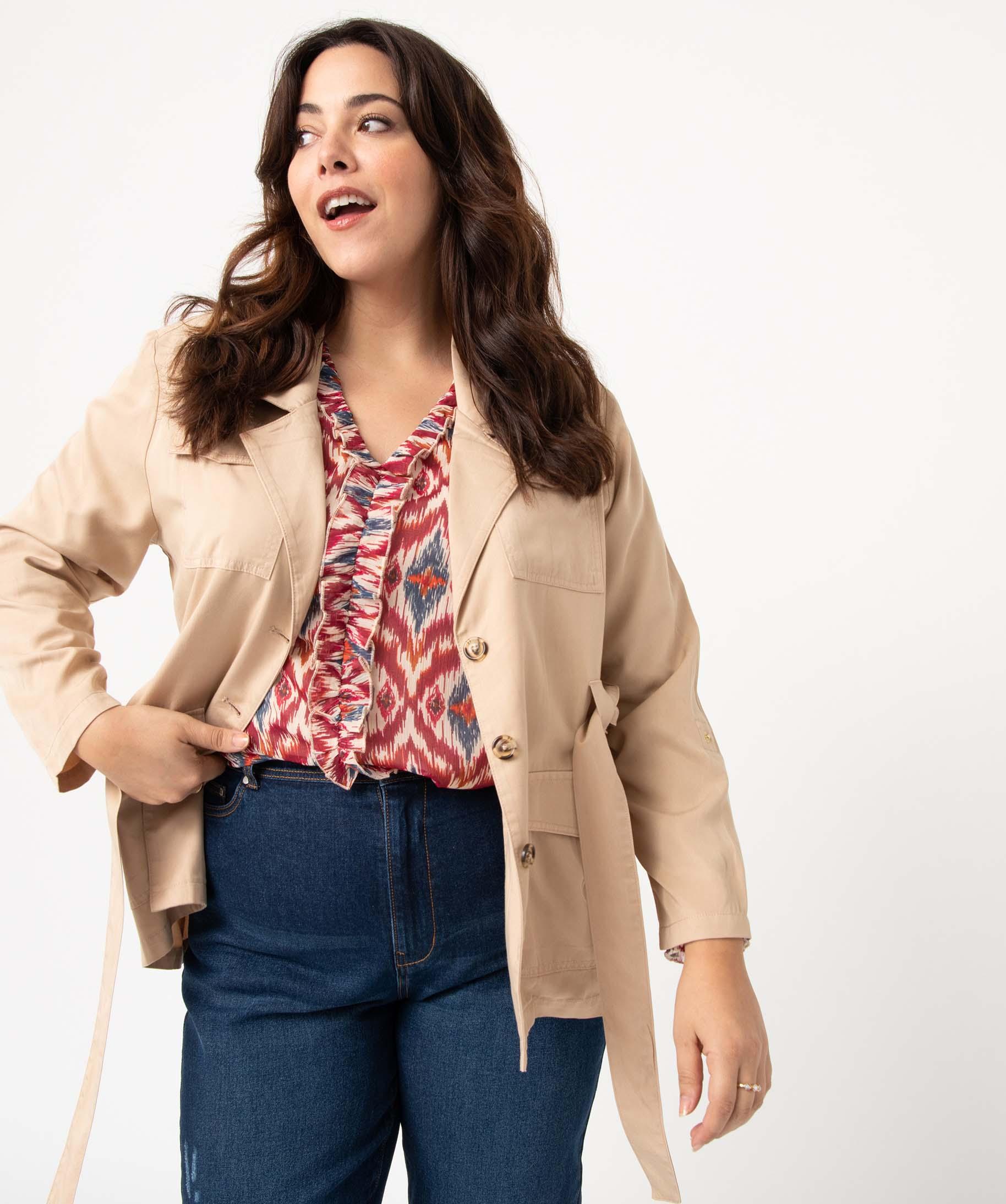 Veste femme grande taille coupe saharienne en Lyocell beige | GEMO