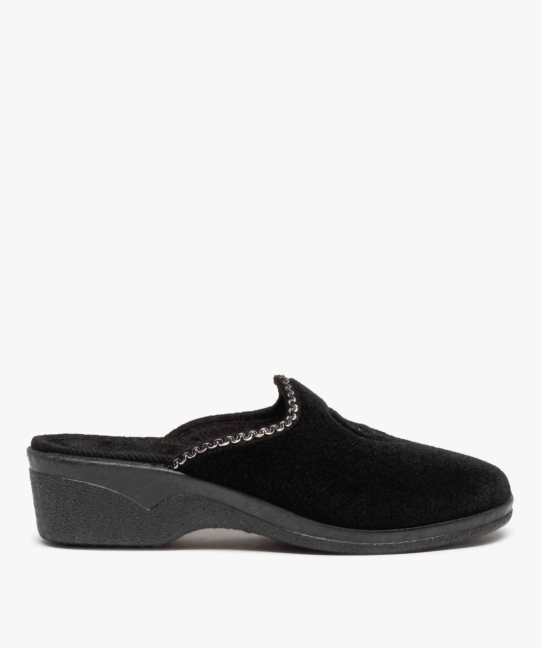 Chaussons Femme Mules Confort En Velours Brodés Cœur Noir