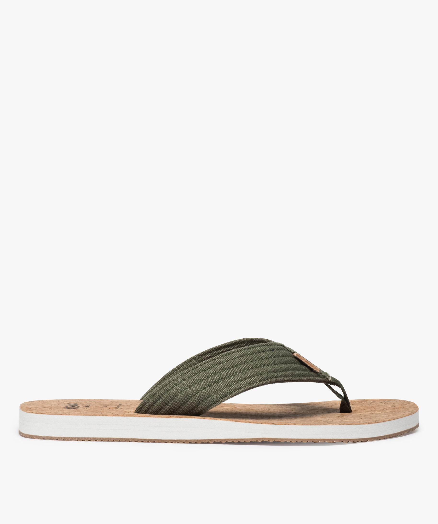 Tongs homme semelle liège et brides en coton bio kaki GEMO