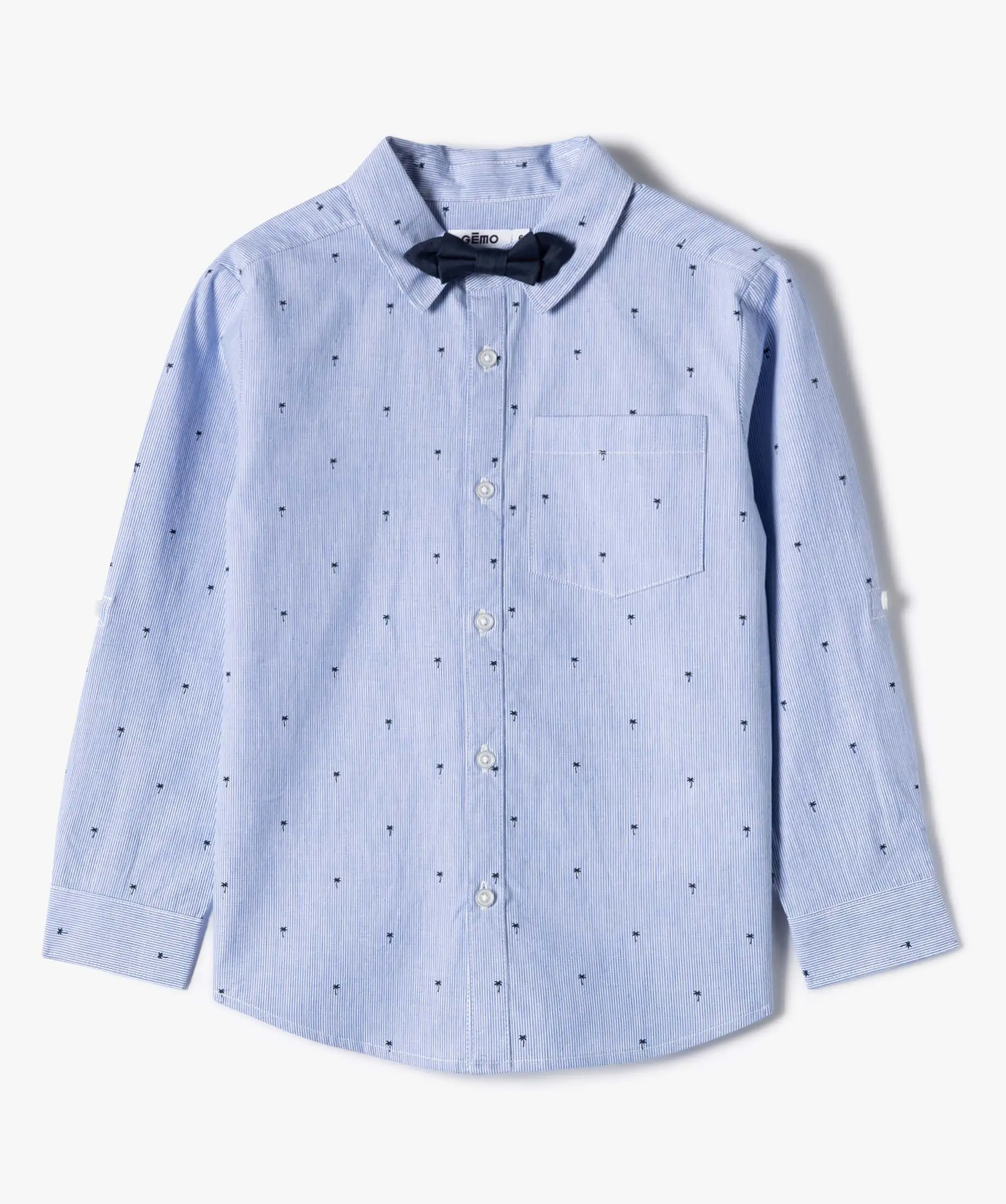 chemise-gar-on-ray-e-avec-motifs-palmiers-et-noeud-papillon-bleu-gemo