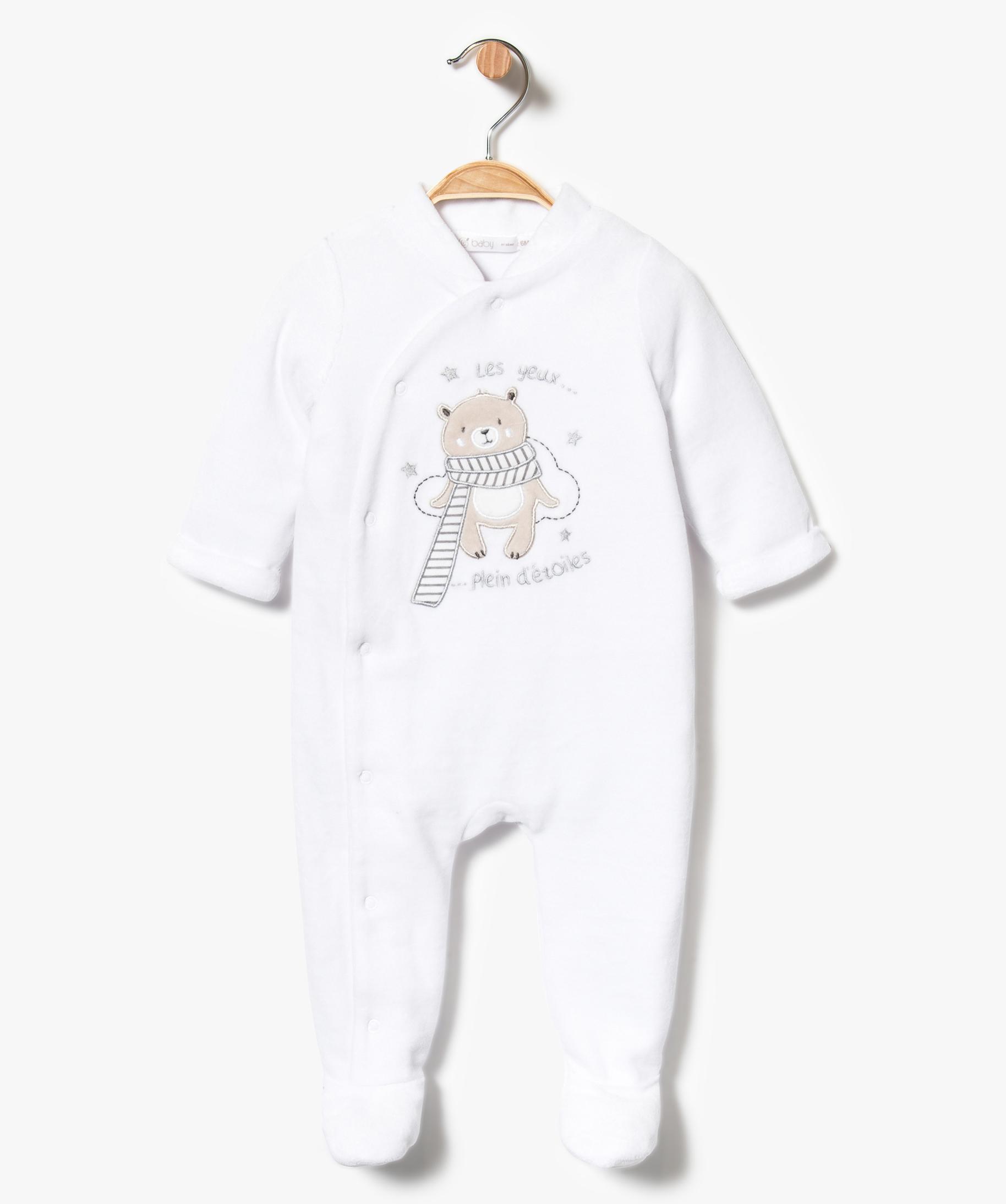 Pyjama bébé en velours ouverture devant avec motif ourson GEMO