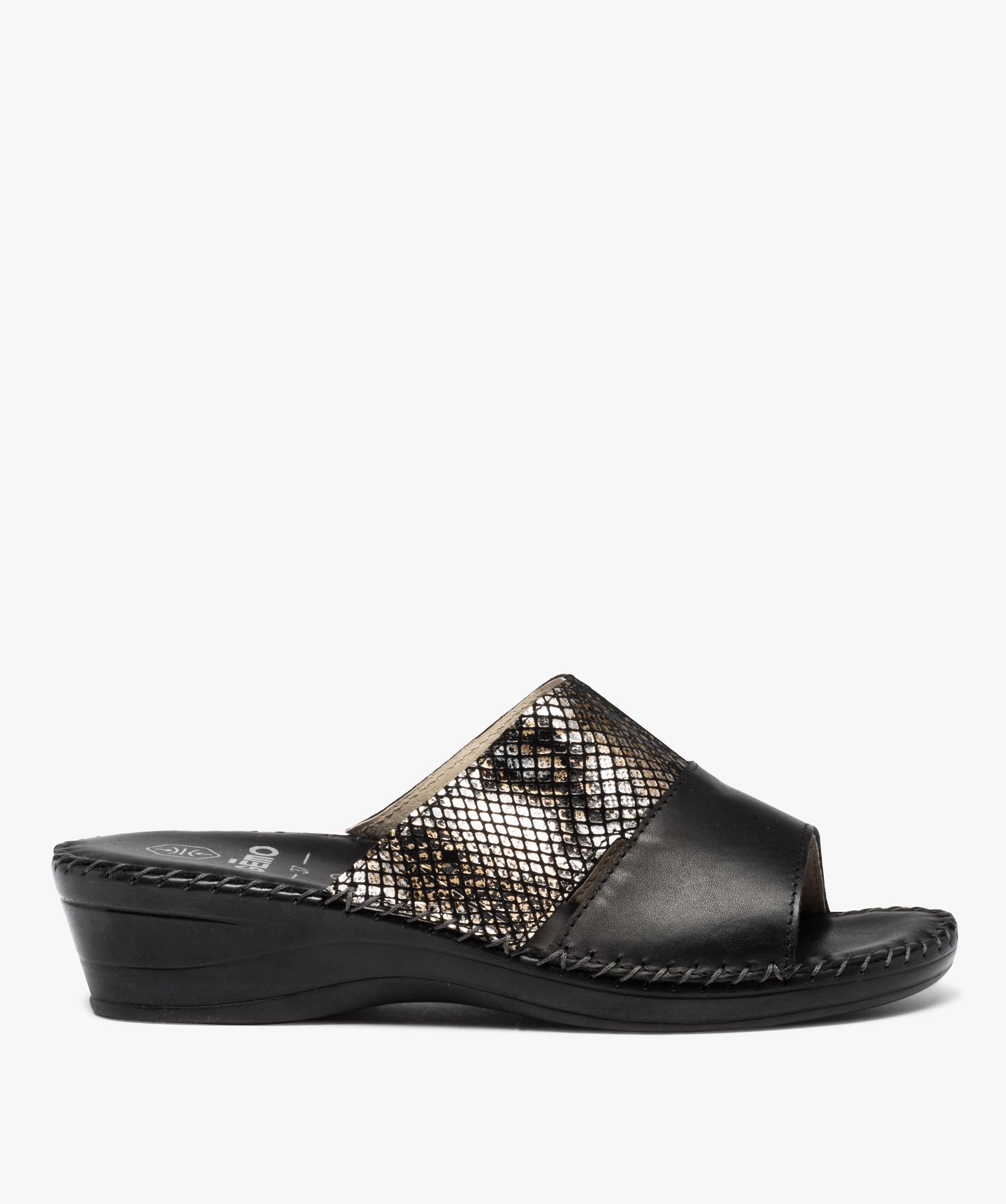 Mules Compensées Afibel - Brides Croisées Cuir Veau, Fabriqué En Italie