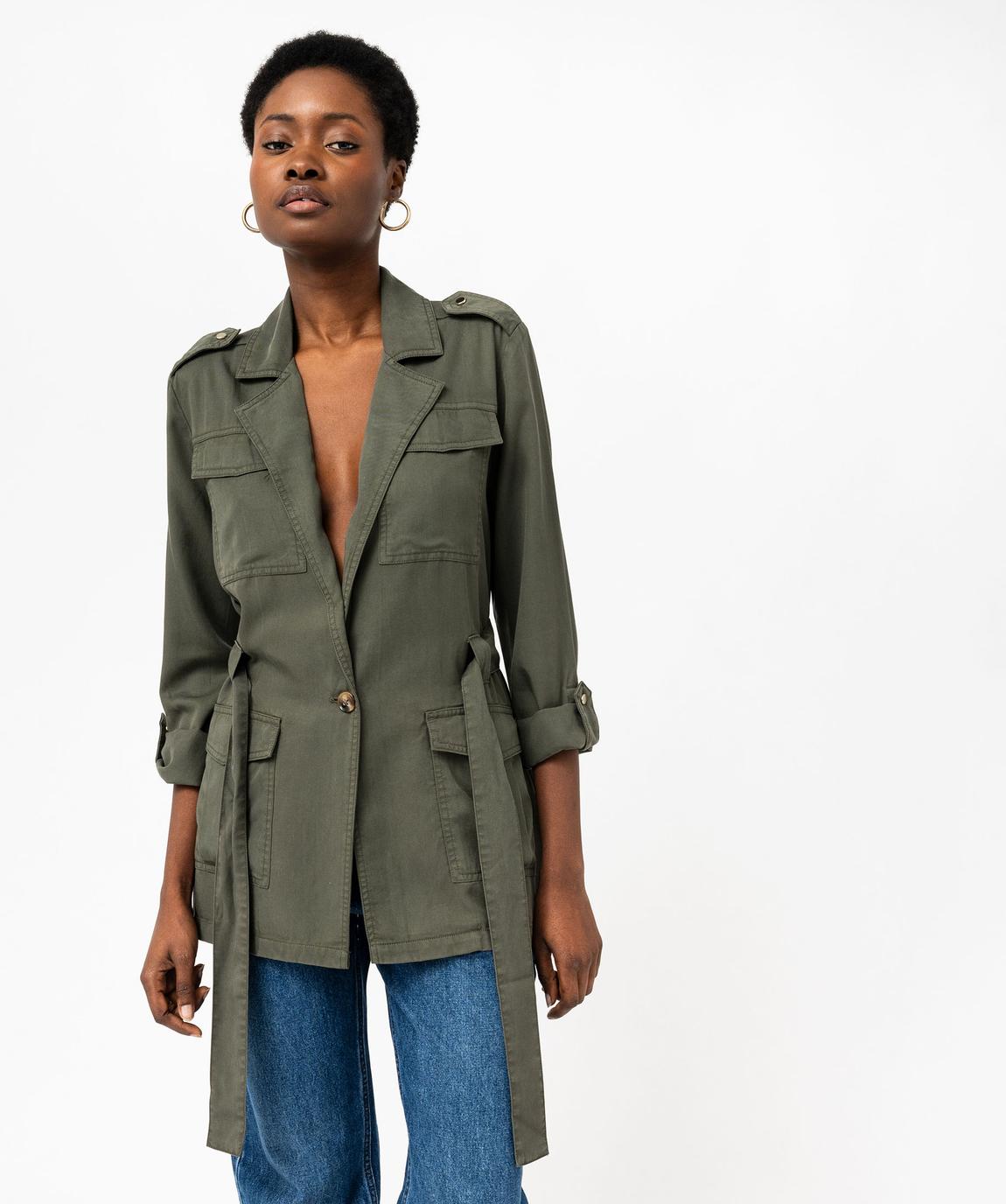 Veste saharienne en Lyocell femme kaki | GEMO