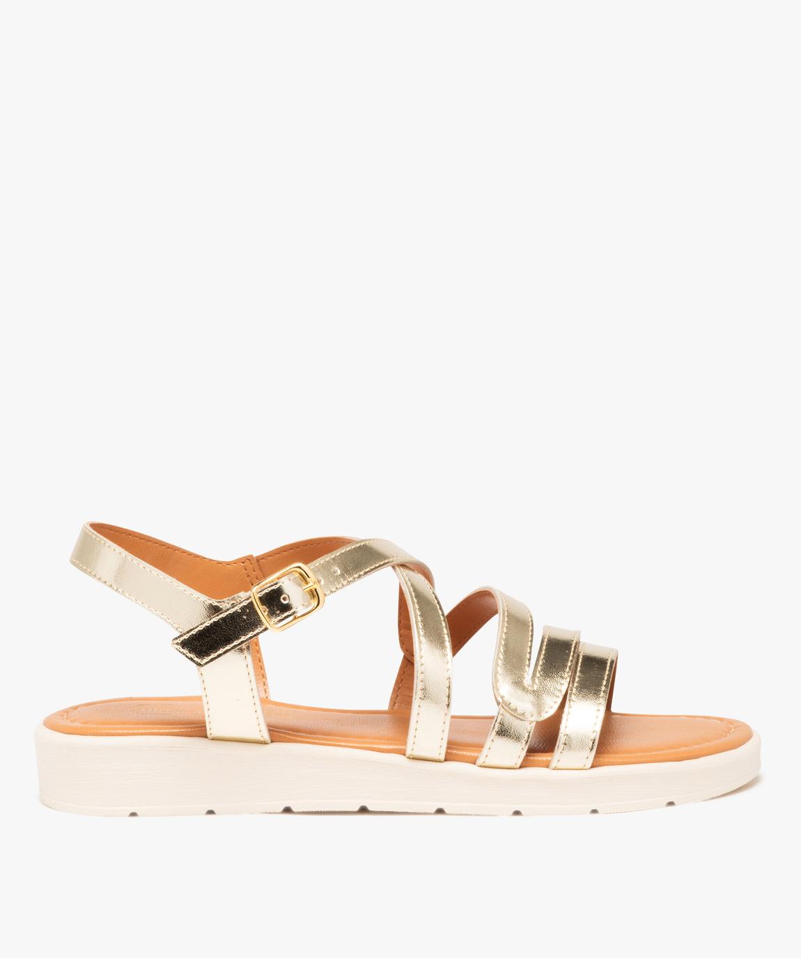 Mules femme à talon carré et brides métallisées dore