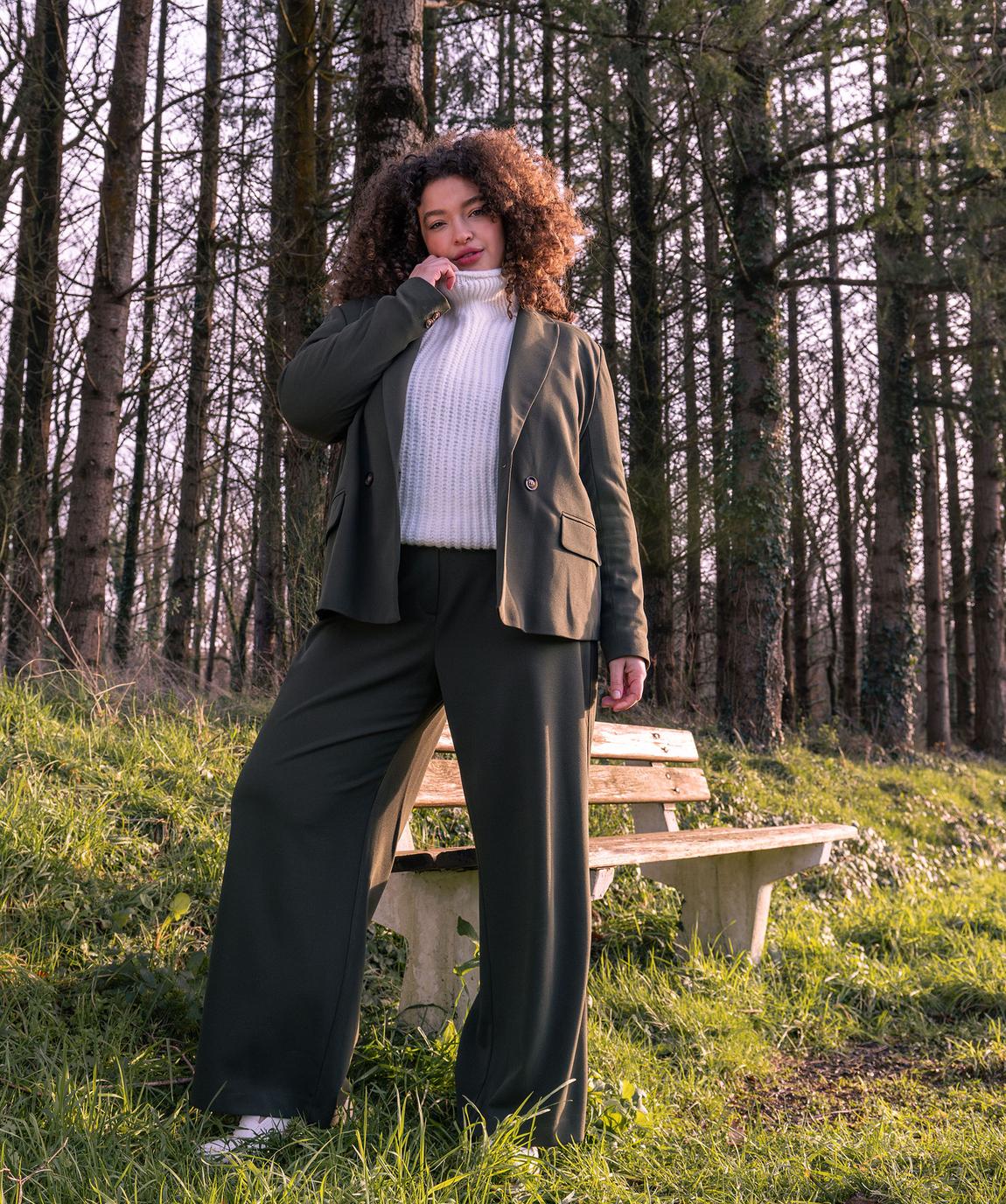 Pantalon large vert kaki femme | Cache Cache