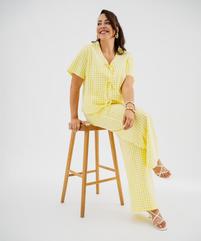 Pantalon en toile de coton gaufré à carreaux vichy femme grande taille vue1 - GEMO (G TAILLE) - GEMO