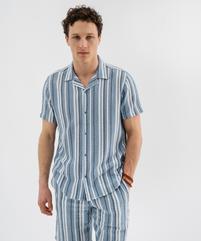 Chemise manches courtes col cubain en textile de coton tissé rayé homme vue1 - GEMO 4G HOMME - GEMO