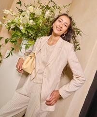 Veste blazer à fines rayures en viscose et lin femme vue1 - GEMO(FEMME PAP) - GEMO