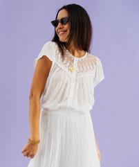 Chemise manches courtes en dentelle extensible femme vue1 - GEMO(FEMME PAP) - GEMO