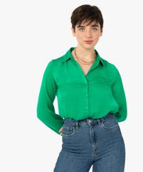 Chemise en satin à manches longues femme vue1 - GEMO 4G FEMME - GEMO
