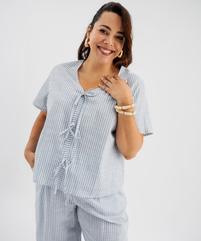 Blouse manches courtes en toile de coton rayé femme grande taille vue1 - GEMO (G TAILLE) - GEMO