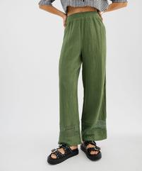 Pantalon large en gaze de coton et dentelle ajourée femme vue1 - GEMO(FEMME PAP) - GEMO