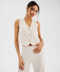 Gilet de costume sans manches en viscose et lin femme vue1 - GEMO(FEMME PAP) - GEMO