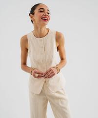 Veste sans manches en lin et viscose rayée femme vue1 - GEMO(FEMME PAP) - GEMO