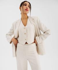 Veste blazer en viscose et lin femme vue1 - GEMO(FEMME PAP) - GEMO