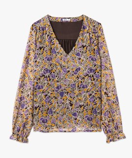 Chemisier Femme Manches Longues En Viscose Imprimé Fleurs Bleu - Taille 42, Occasion Très Bon état
