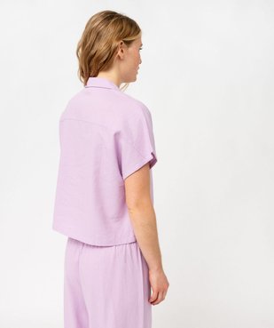 Haut de pyjama forme chemise manches courtes en lin femme vue4 - GEMO 4G FEMME - GEMO