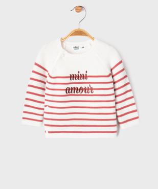 Pull brassière rayé avec message brodé bébé fille vue1 - GEMO(BB COUCHE) - GEMO