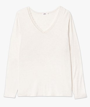 Tee-shirt femme à manches longues et col V en dentelle vue4 - GEMO 4G FEMME - GEMO