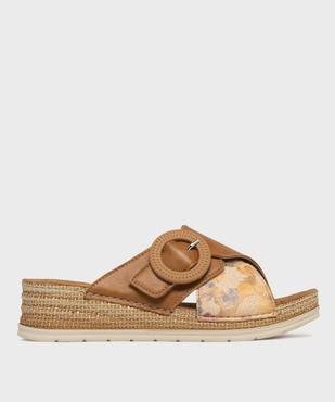 Mules à talon compensé et larges brides fantaisie femme vue1 - EMILIA ROSA - GEMO