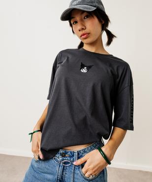 Tee-shirt manches courtes en jersey de coton imprimé devant et dos fille - Kuromi vue8 - KUROMI - GEMO