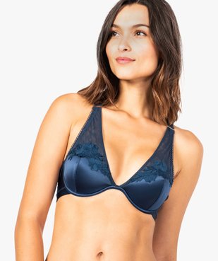 Soutien-gorge satiné à bonnets moulés et empiècement fleuri vue1 - GEMO(HOMWR FEM) - GEMO