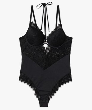 Body en dentelle et microfibre avec armatures et bonnets coqués femme vue5 - GEMO(HOMWR FEM) - GEMO