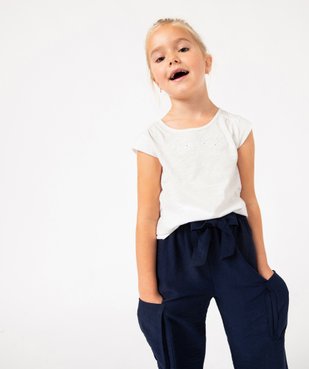 Tee-shirt droit à manches très courtes et broderie fille vue1 - GEMO 4G FILLE - GEMO