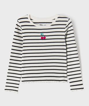 Tee-shirt manches longues à rayures et finition roulottée fille vue3 - GEMO 4G FILLE - GEMO