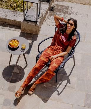 Pantalon large en viscose froissée femme vue6 - GEMO 4G FEMME - GEMO