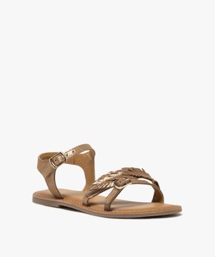Sandales fille en cuir effet scintillant avec bride plumes fantaisie - Taneo vue2 - TANEO - GEMO