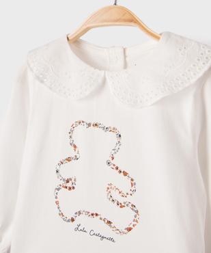 Tee-shirt manches longues à col Claudine en dentelle bébé fille - LuluCastagnette vue2 - LULU CASTAGNETTE GEMO FOR GOOD - GEMO
