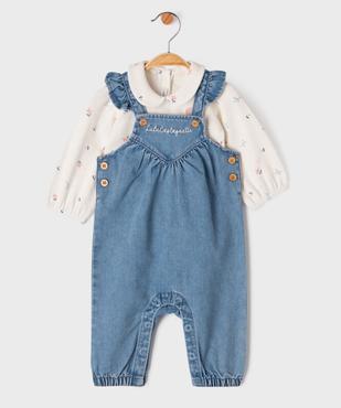 Ensemble 2 pièces salopette en jean + body manches longues col Claudine bébé fille vue2 - LULUCASTAGNETTE - GEMO