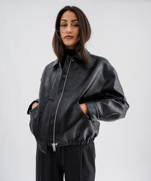 Blouson court coupe large en cuir imitation femme vue1 - GEMO(FEMME PAP) - GEMO