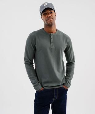 Tee-shirt manches longues en coton piqué avec col tunisien homme vue2 - GEMO 4G HOMME - GEMO