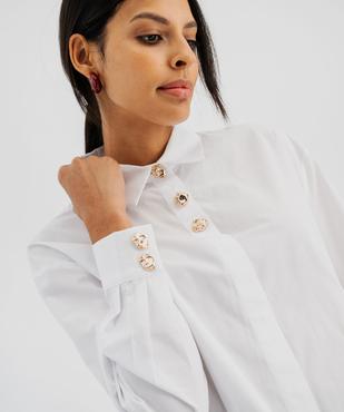 Chemise manches longues droite en coton à boutons dorés fantaisie femme vue2 - GEMO(FEMME PAP) - GEMO