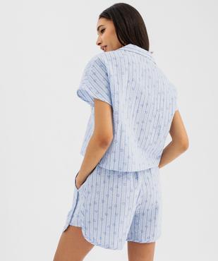Pyjashort en voile de coton gaufré femme - LuluCastagnette vue3 - LULUCASTAGNETTE - GEMO