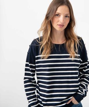 Pull femme rayé avec boutons sur les épaules vue2 - GEMO(FEMME PAP) - GEMO