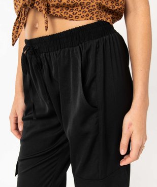Pantalon cargo en satin fluide uni femme vue2 - GEMO(FEMME PAP) - GEMO