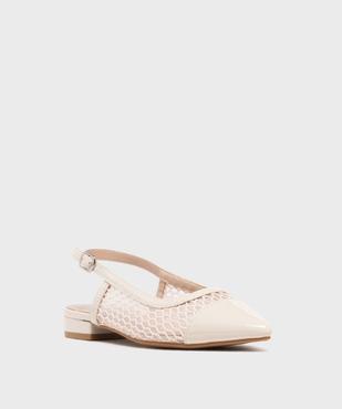 Escarpins slingback en tulle et matière vernie à talon plat femme - Follow Me vue2 - FOLLOW ME - GEMO