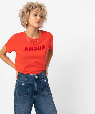 Tee-shirt femme à manches courtes avec message vue1 - GEMO(FEMME PAP) - GEMO