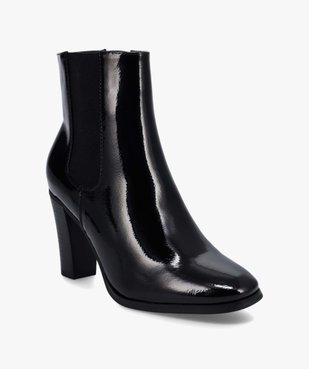 Boots femme style Chelsea à talon haut dessus verni vue2 - GEMO(URBAIN) - GEMO