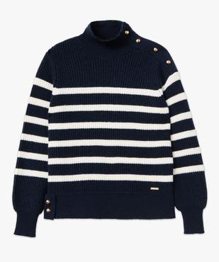 Pull marinière rayé en gosse maille col cheminée femme - LuluCastagnette vue5 - LULUCASTAGNETTE - GEMO