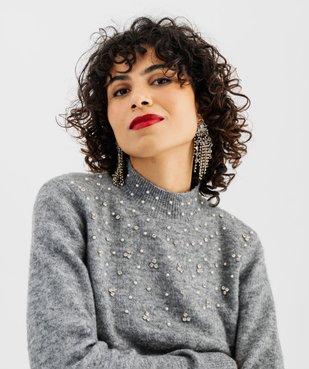 Pull en laine à strass et perles femme vue2 - GEMO(FEMME PAP) - GEMO