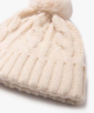 Bonnet en maille torsadée avec pompon femme vue2 - GEMO 4G FEMME - GEMO