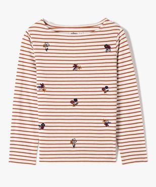 Tee-shirt fille rayé à manches longues avec broderies fleuries vue1 - GEMO (ENFANT) - GEMO