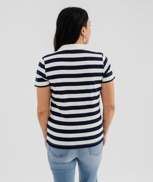 Polo rayé à manches courtes en maille côtelée femme - LuluCastagnette vue3 - LULUCASTAGNETTE - GEMO