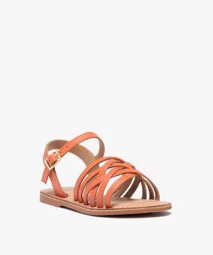 Sandales fille unies à fines brides entrelacées en cuir vue2 - GEMO (ENFANT) - GEMO